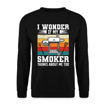 Grillfeier I Wonder if my Smoker Thinks About Me - Unisex Pullover - Schwarz - Vorne - Alina (178cm) & Michal (187cm)