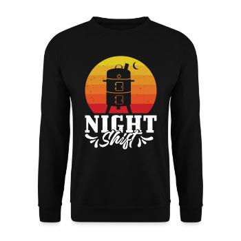 Grillparty NIGHT SHIFT Fleischliebhaber Lustiges - Unisex Pullover - Schwarz - Vorne - Alina (178cm) & Michal (187cm)