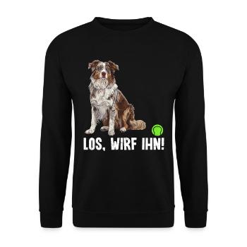 Australian Shepherd COME ON, THROW IT! Fun - Unisex Sweatshirt - black - Front - Alina (178cm) & Michal (187cm)