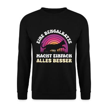 Bengalkatze EINE BENGALKATZE MACHT EINFACH ALLES - Unisex Pullover - Schwarz - Vorne - Alina (178cm) & Michal (187cm)