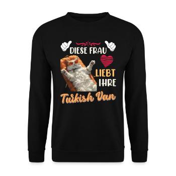 Katzenmama DIESE FRAU LIEBT IHRE TURKISH VAN - Unisex Pullover - Schwarz - Vorne - Alina (178cm) & Michal (187cm)