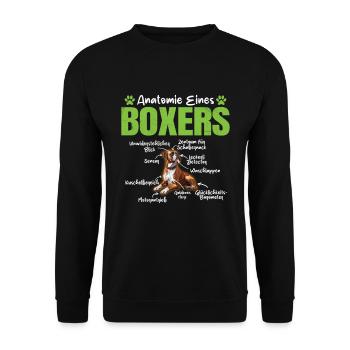 ANATOMIE EINES BOXERS Lustiges Deutscher Boxer - Unisex Pullover - Schwarz - Vorne - Alina (178cm) & Michal (187cm)