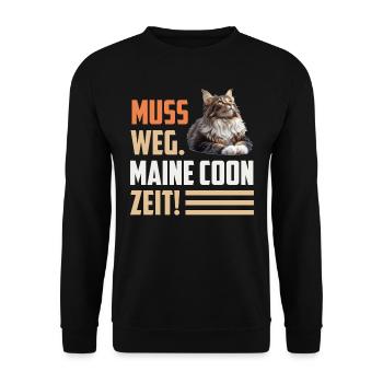 Maine Coon MUSS WEG. MAINE COON ZEIT! Lustiges - Unisex Pullover - Schwarz - Vorne - Alina (178cm) & Michal (187cm)