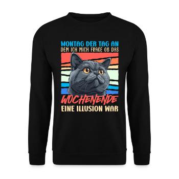 British Shorthair MONDAY IS THE DAY Drôle - Sweat-shirt Unisexe - noir - Devant - Alina (178cm) & Michal (187cm)