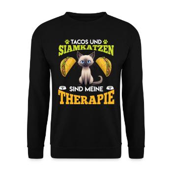 TACOS AND SIAMESE CATS ARE MY THERAPY Fun - Unisex Sweatshirt - black - Front - Alina (178cm) & Michal (187cm)