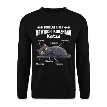Britisch Kurzhaar BAUPLAN EINER BRITISCH KURZHAAR - Unisex Pullover - Schwarz - Vorne - Alina (178cm) & Michal (187cm)