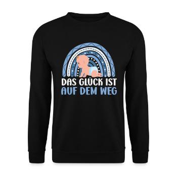 Schwangerschaft DAS GLÜCK IST AUF DEM WEG Werdende - Unisex Pullover - Schwarz - Vorne - Alina (178cm) & Michal (187cm)