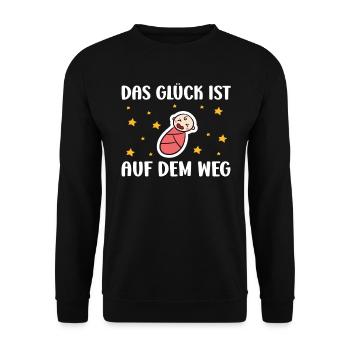 Werdende Mütter DAS GLÜCK IST AUF DEM WEG - Unisex Pullover - Schwarz - Vorne - Alina (178cm) & Michal (187cm)