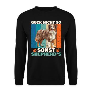 Aussie GUCK NICHT SO SONST SHEPHERDS Lustiges - Unisex Pullover - Schwarz - Vorne - Alina (178cm) & Michal (187cm)