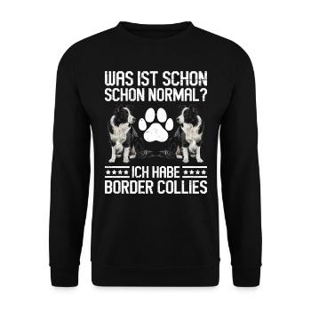 Border Collie WAS IST SCHON NORMAL? HABE BORDER - Unisex Pullover - Schwarz - Vorne - Alina (178cm) & Michal (187cm)