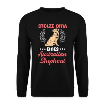 Hundeoma STOLZE OMA EINES AUSTRALIAN SHEPHERD - Unisex Pullover - Schwarz - Vorne - Alina (178cm) & Michal (187cm)