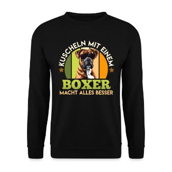Boxer allemand CÂLINER AVEC BOXER VOUS REND MEILLEUR - Sweat-shirt Unisexe - noir - Devant - Alina (178cm) & Michal (187cm)
