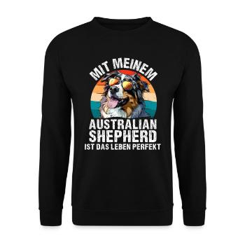 Aussie WITH AUSTRALIAN SHEPHERD IS LIFE - Unisex Sweatshirt - black - Front - Alina (178cm) & Michal (187cm)