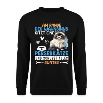 UN CHAT PERSAN AU BORD DE LA FOLIE - Sweat-shirt Unisexe - noir - Devant - Alina (178cm) & Michal (187cm)