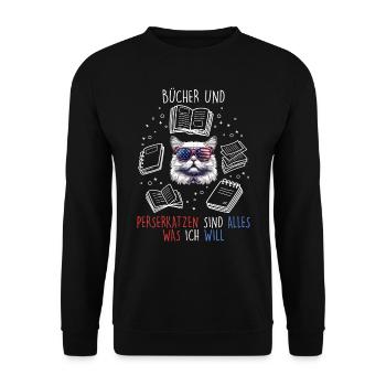 LES LIVRES ET LES CHATS PERSANS SONT TOUT CE QUE JE VEUX - Sweat-shirt Unisexe - noir - Devant - Alina (178cm) & Michal (187cm)
