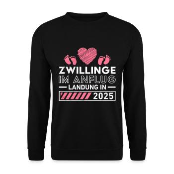 ZWILLINGE IM ANFLUG LANDUNG 2025 Schwangerschaft - Unisex Pullover - Schwarz - Vorne - Alina (178cm) & Michal (187cm)