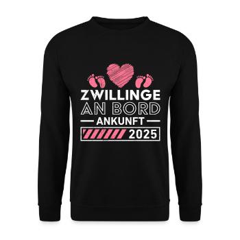 ZWILLINGE AN BORD ANKUNFT 2025 Geburt von - Unisex Pullover - Schwarz - Vorne - Alina (178cm) & Michal (187cm)