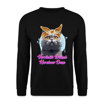 Britisch Kurzhaar VERRÜCKTE BRITISCH KURZHAAR - Unisex Pullover - Schwarz - Vorne - Alina (178cm) & Michal (187cm)