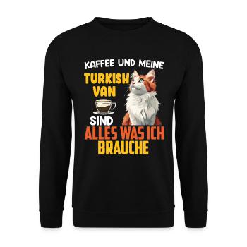 Katzenpapa KAFFEE UND MEINE TURKISH VAN SIND ALLES - Unisex Pullover - Schwarz - Vorne - Alina (178cm) & Michal (187cm)