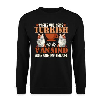 Katzenpapa KAFFEE UND MEINE TURKISH VAN SIND ALLES - Unisex Pullover - Schwarz - Vorne - Alina (178cm) & Michal (187cm)