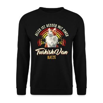 Katzenbesitzer ALLES IST BESSER MIT EINER TURKISH - Unisex Pullover - Schwarz - Vorne - Alina (178cm) & Michal (187cm)