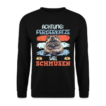 Chat persan ATTENTION CHAT PERSAN VEUT FAIRE DES CÂLINS - Sweat-shirt Unisexe - noir - Devant - Alina (178cm) & Michal (187cm)