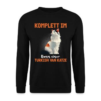 Katzenfan KOMPLETT IM BANN EINER TURKISH VAN - Unisex Pullover - Schwarz - Vorne - Alina (178cm) & Michal (187cm)