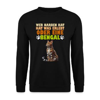 Bengalkatze WER NARBEN HAT HAT WAS ERLEBT ODER - Unisex Pullover - Schwarz - Vorne - Alina (178cm) & Michal (187cm)