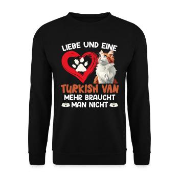 Katzenmama LIEBE UND EINE TURKISH VAN IST ALLES - Unisex Pullover - Schwarz - Vorne - Alina (178cm) & Michal (187cm)