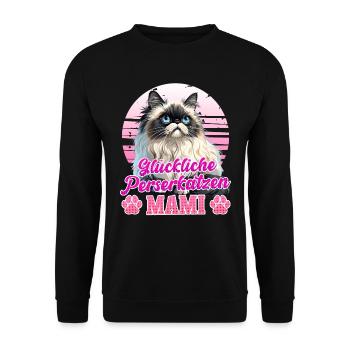 Katzenbesitzerin GLÜCKLICHE PERSERKATZEN MAMI - Unisex Pullover - Schwarz - Vorne - Alina (178cm) & Michal (187cm)