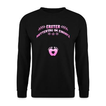 Mothers FIRST MOTHER'S DAY IN ACTION Fun - Unisex Sweatshirt - black - Front - Alina (178cm) & Michal (187cm)
