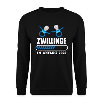 ZWILLINGE IM ANFLUG 2025 Lustiges Schwangerschaft - Unisex Pullover - Schwarz - Vorne - Alina (178cm) & Michal (187cm)
