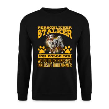 Australian Shepherd PERSONAL STALKER Funny - Unisex Sweatshirt - black - Front - Alina (178cm) & Michal (187cm)