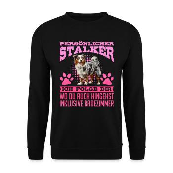 Australian Shepherd PERSONAL STALKER Funny - Unisex Sweatshirt - black - Front - Alina (178cm) & Michal (187cm)