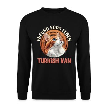 TURKISH VAN FREUND FÜRS LEBEN Katzenbesitzer - Unisex Pullover - Schwarz - Vorne - Alina (178cm) & Michal (187cm)