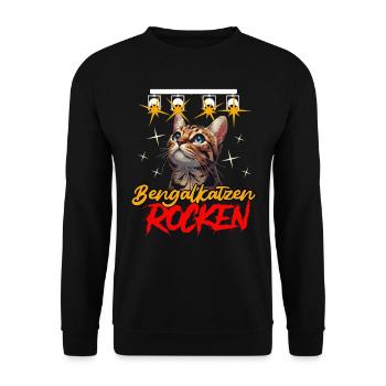 BENGALKATZEN ROCKEN Lustiges Bengalkatzen - Unisex Pullover - Schwarz - Vorne - Alina (178cm) & Michal (187cm)