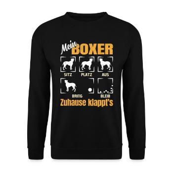 Boxer allemand MON BOXER À LA MAISON S’ENTRAÎNE DRÔLE - Sweat-shirt Unisexe - noir - Devant - Alina (178cm) & Michal (187cm)