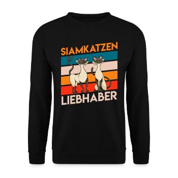SIAMKATZEN LIEBHABER Vintage Siamesen Katzen - Unisex Pullover - Schwarz - Vorne - Alina (178cm) & Michal (187cm)