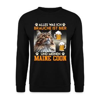 Katzenpapa WAS ICH BRAUCH IST BIER UND MEINEN - Unisex Pullover - Schwarz - Vorne - Alina (178cm) & Michal (187cm)