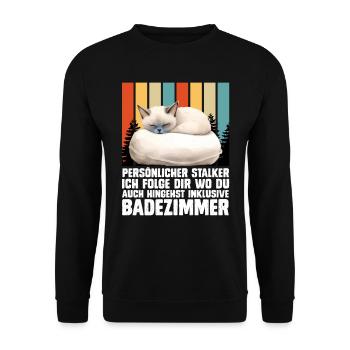 Siamkatze PERSÖNLICHER STALKER ICH FOLGE DIR - Unisex Pullover - Schwarz - Vorne - Alina (178cm) & Michal (187cm)