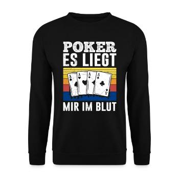 POKER ES LIEGT MIR IM BLUT Lustiges Pokerspieler - Unisex Pullover - Schwarz - Vorne - Alina (178cm) & Michal (187cm)