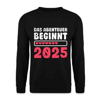 Werdende Mama DAS ABENTEUER BEGINNT 2025 ZUKÜNFTIG - Unisex Pullover - Schwarz - Vorne - Alina (178cm) & Michal (187cm)