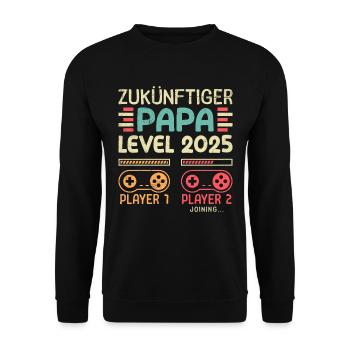 FUTURE DAD LEVEL 2025 Vintage Player Dad - Unisex Sweatshirt - black - Front - Alina (178cm) & Michal (187cm)