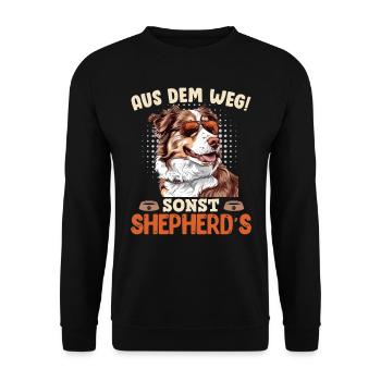 Aussie OUT OF THE WAY OTHERWISE SHEPHERDS Australian - Unisex Sweatshirt - black - Front - Alina (178cm) & Michal (187cm)