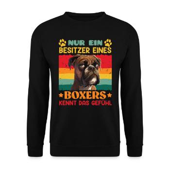 Deutscher Boxer NUR EIN BESITZER EINES BOXERS - Unisex Pullover - Schwarz - Vorne - Alina (178cm) & Michal (187cm)