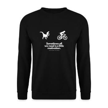 Extra Portion Motivation für Fahrradfahrerin T-Rex - Unisex Pullover - Schwarz - Vorne - Alina (178cm) & Michal (187cm)