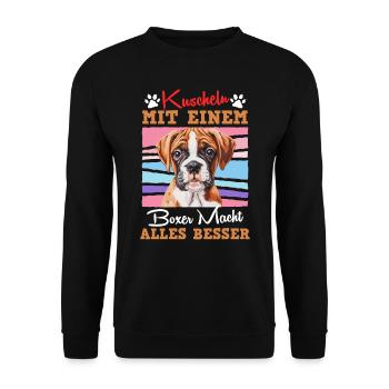Boxer allemand CÂLINER AVEC LE BOXER VOUS REND MEILLEUR - Sweat-shirt Unisexe - noir - Devant - Alina (178cm) & Michal (187cm)