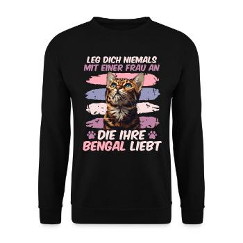 Katzenmama LEG DICH NIE MIT EINER FRAU AN - Unisex Pullover - Schwarz - Vorne - Alina (178cm) & Michal (187cm)