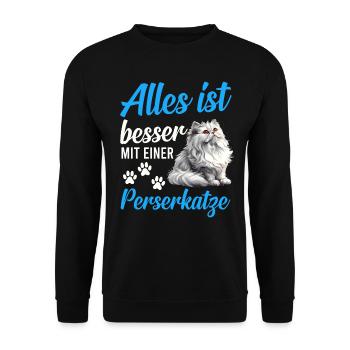 Chat persan TOUT VA MIEUX AVEC UN CHAT PERSAN - Sweat-shirt Unisexe - noir - Devant - Alina (178cm) & Michal (187cm)