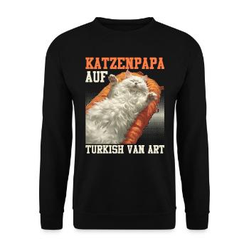 KATZENPAPA AUF TURKISH VAN ART Lustiges Turkish - Unisex Pullover - Schwarz - Vorne - Alina (178cm) & Michal (187cm)